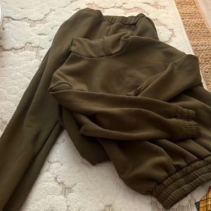 Green sweatpants and hoodie set